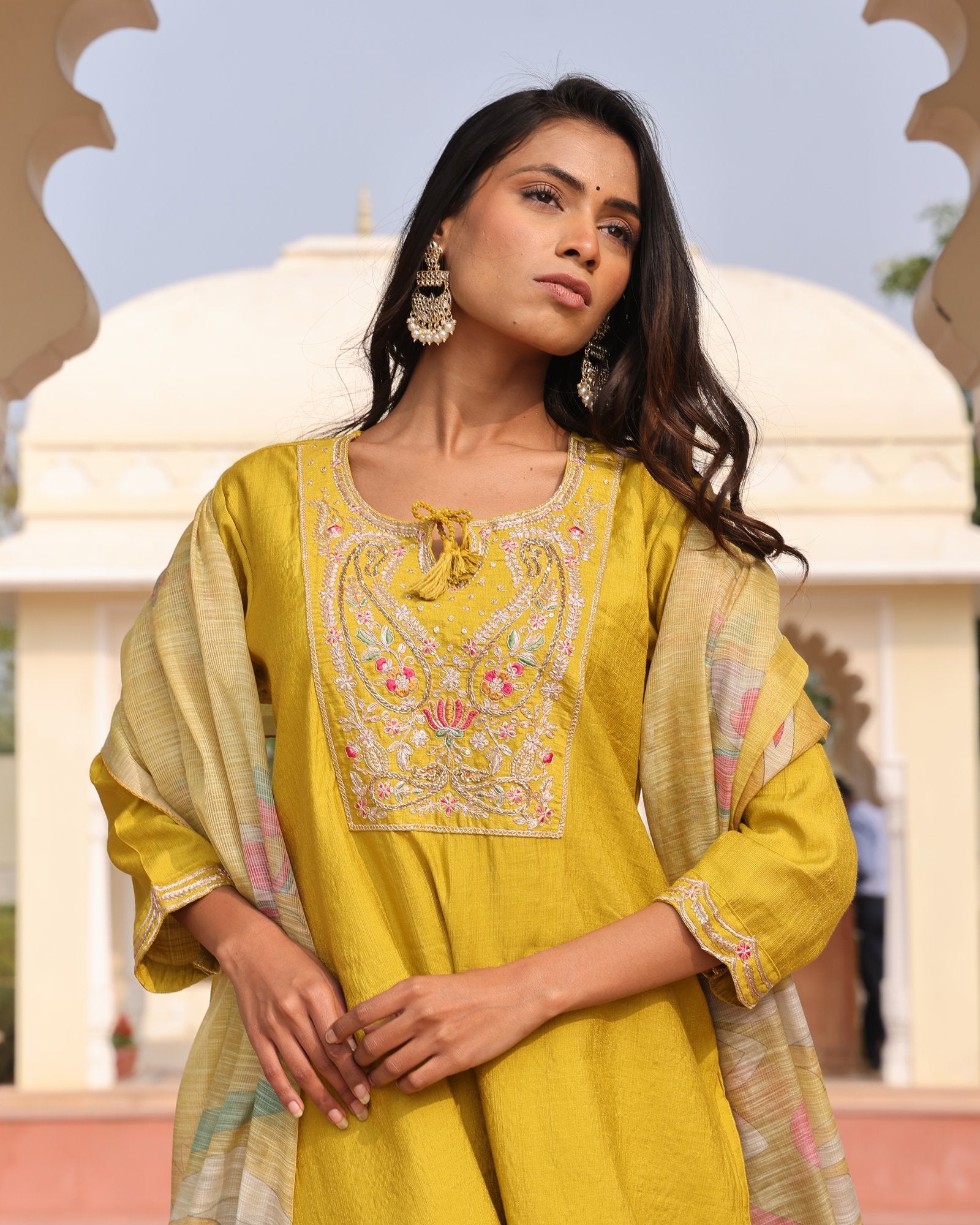 Yellow Embroidery Work Hand Work Kurti