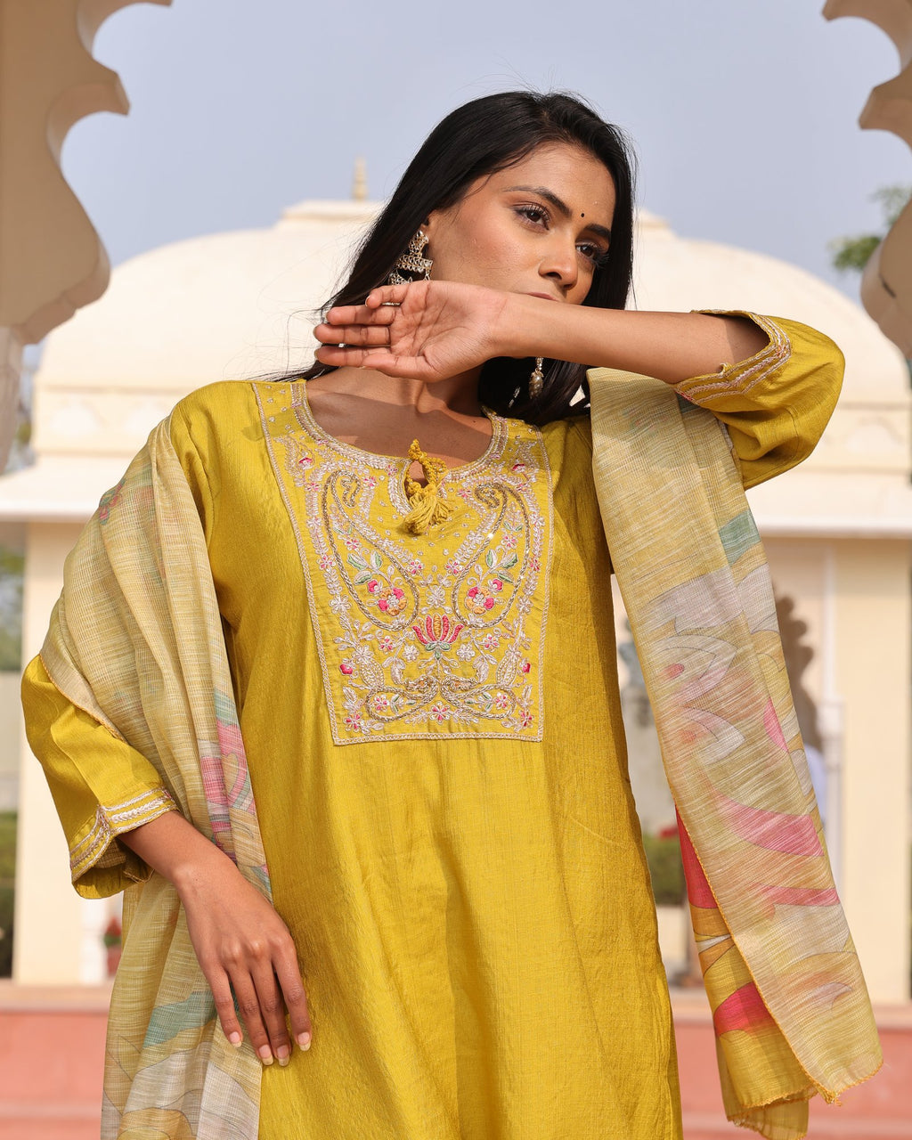 Yellow Embroidery Work Hand Work Kurti