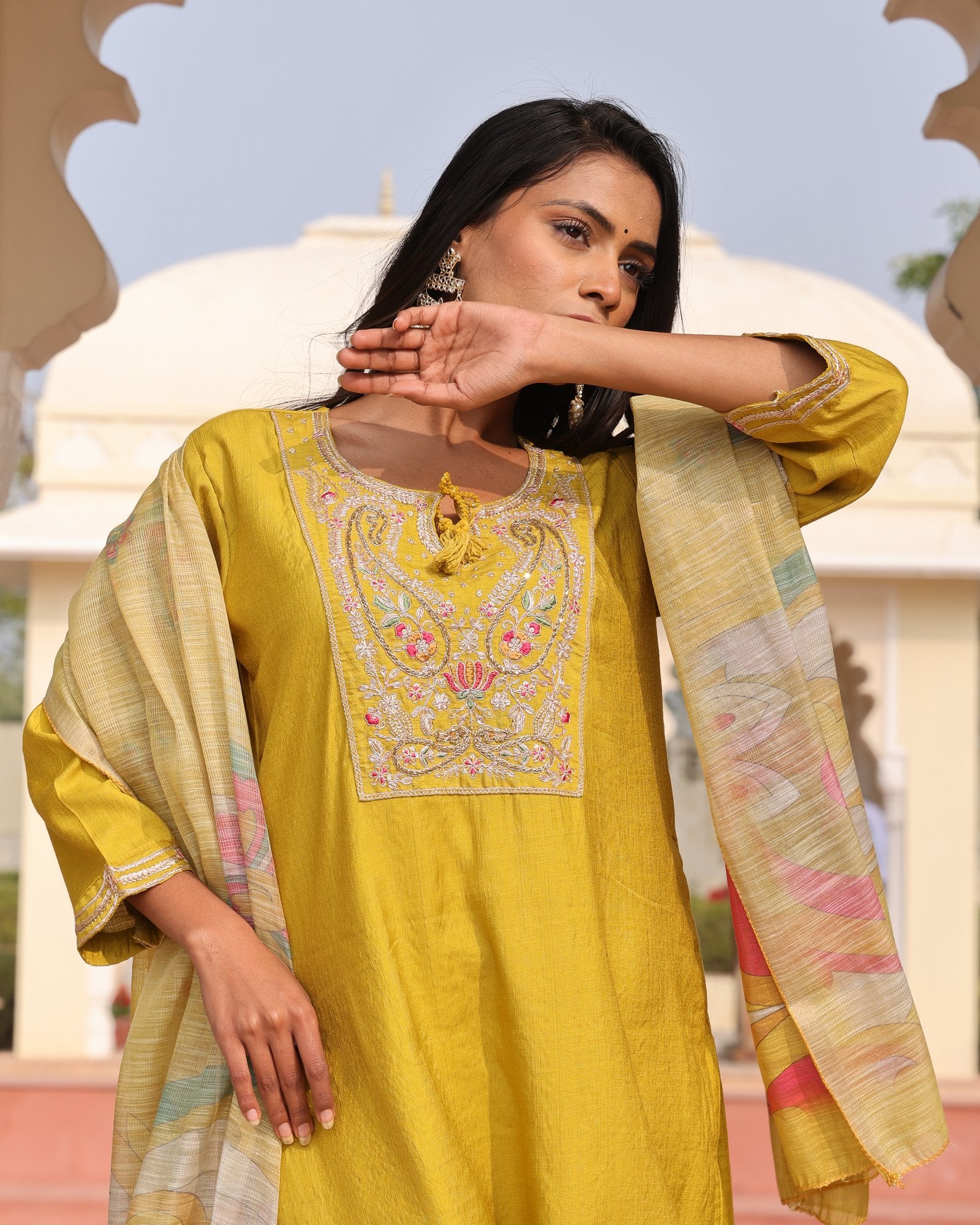 Yellow Embroidery Work Hand Work Kurti