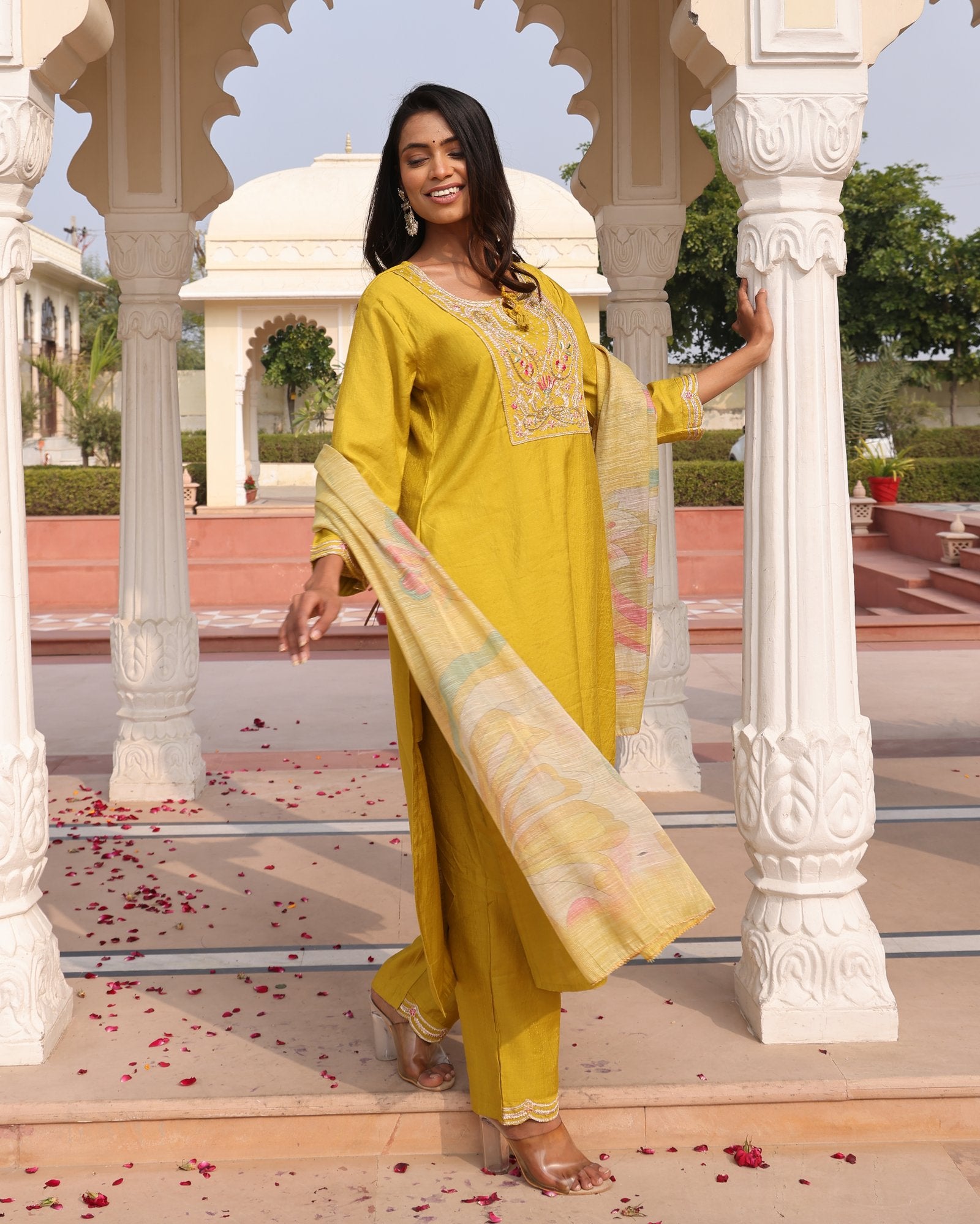 Yellow Embroidery Work Hand Work Kurti