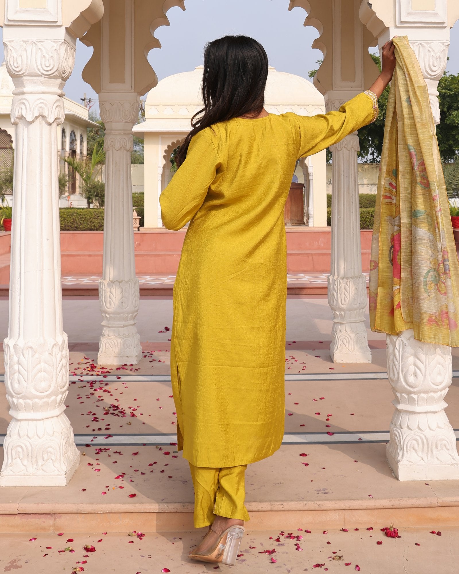 Yellow Embroidery Work Hand Work Kurti