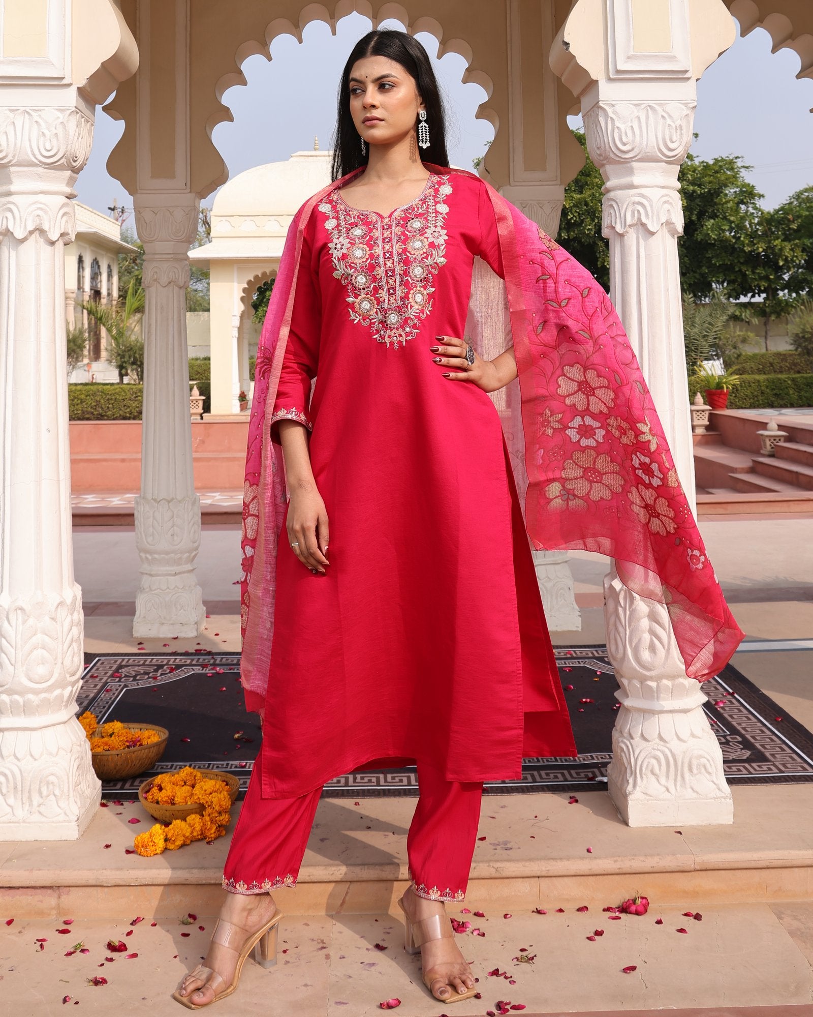 Pink Embroidery Work Hand Work Kurti