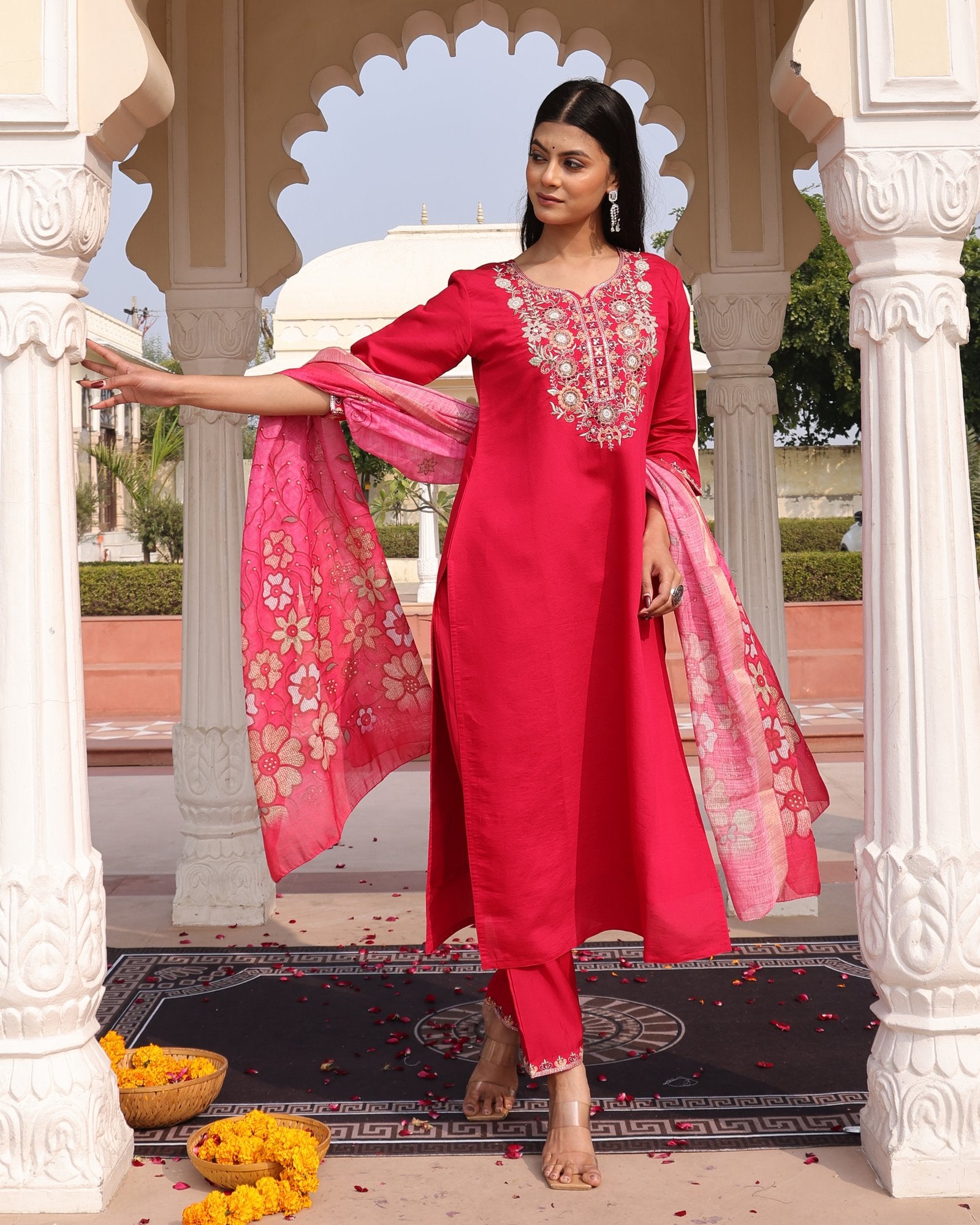 Pink Embroidery Work Hand Work Kurti