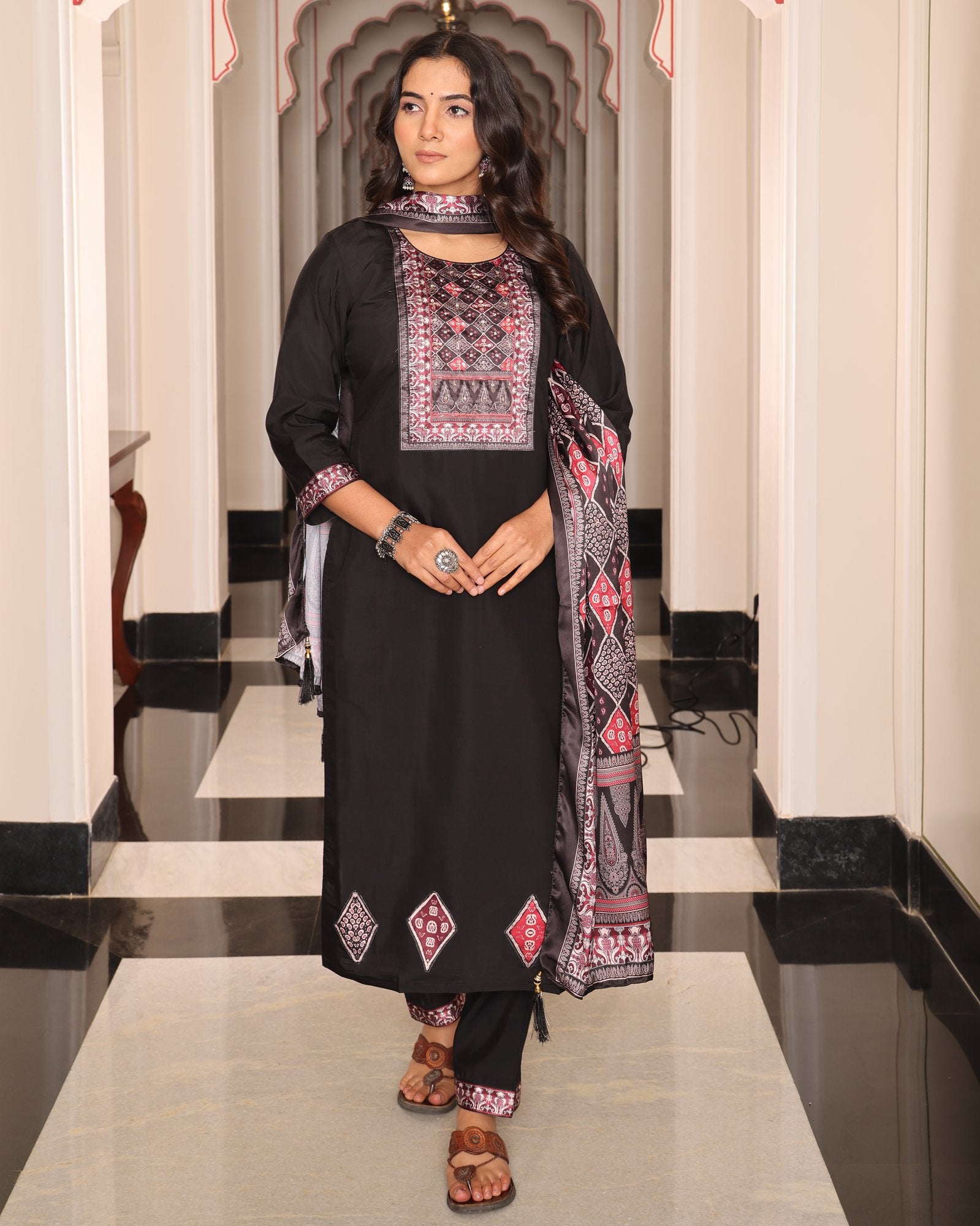 Black Embroidery Work Hand Work Kurti