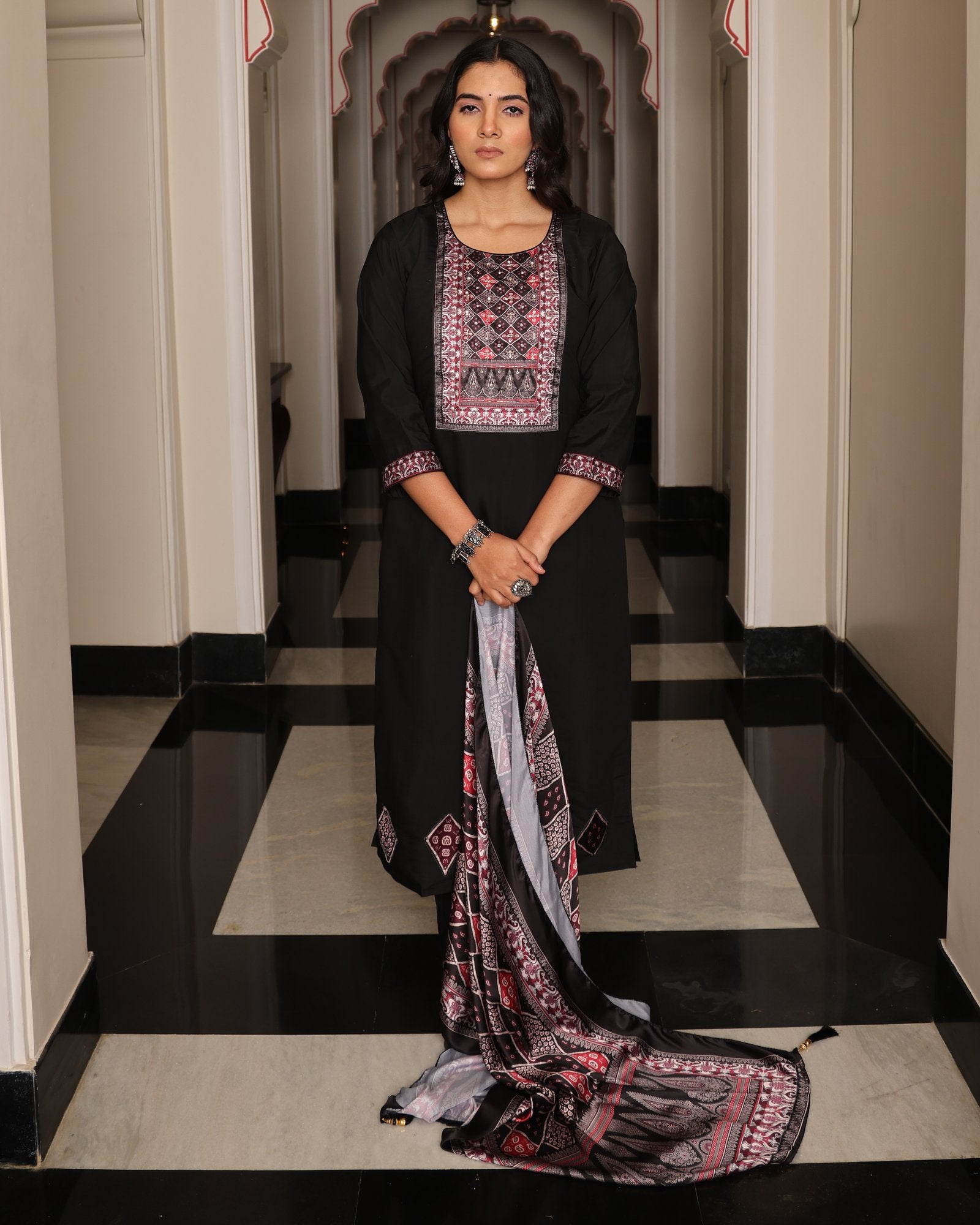 Black Embroidery Work Hand Work Kurti