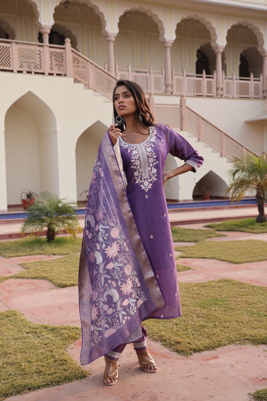Dark Purple Embroidery Work Hand Work Kurti