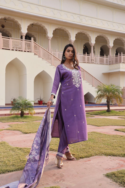 Dark Purple Embroidery Work Hand Work Kurti