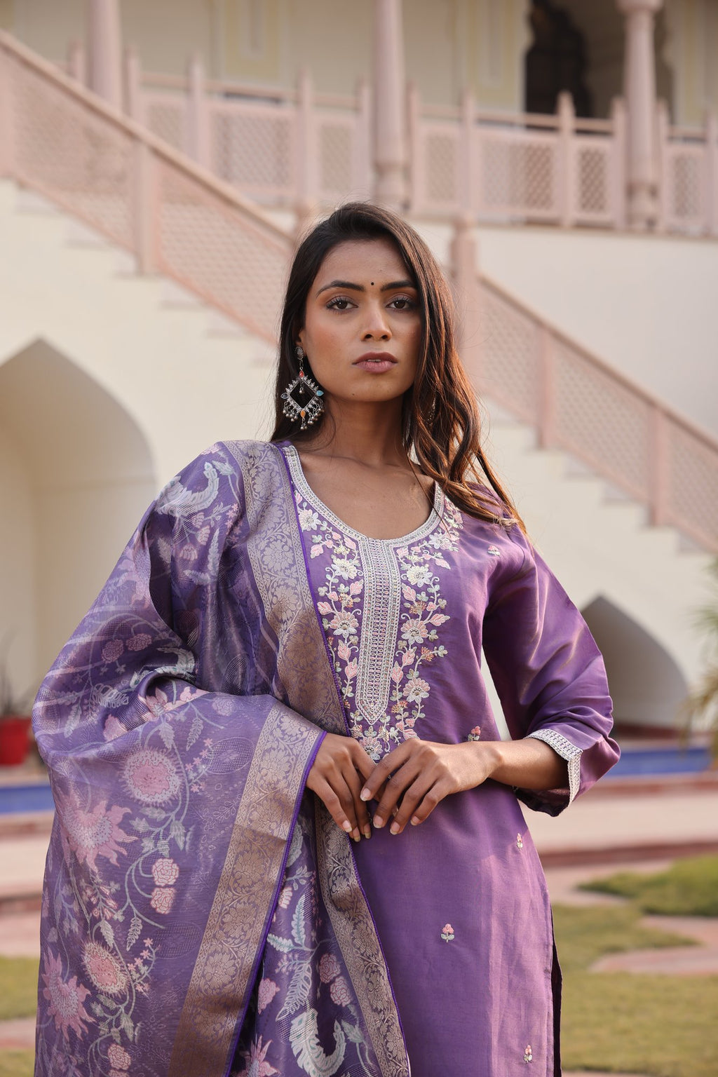 Dark Purple Embroidery Work Hand Work Kurti
