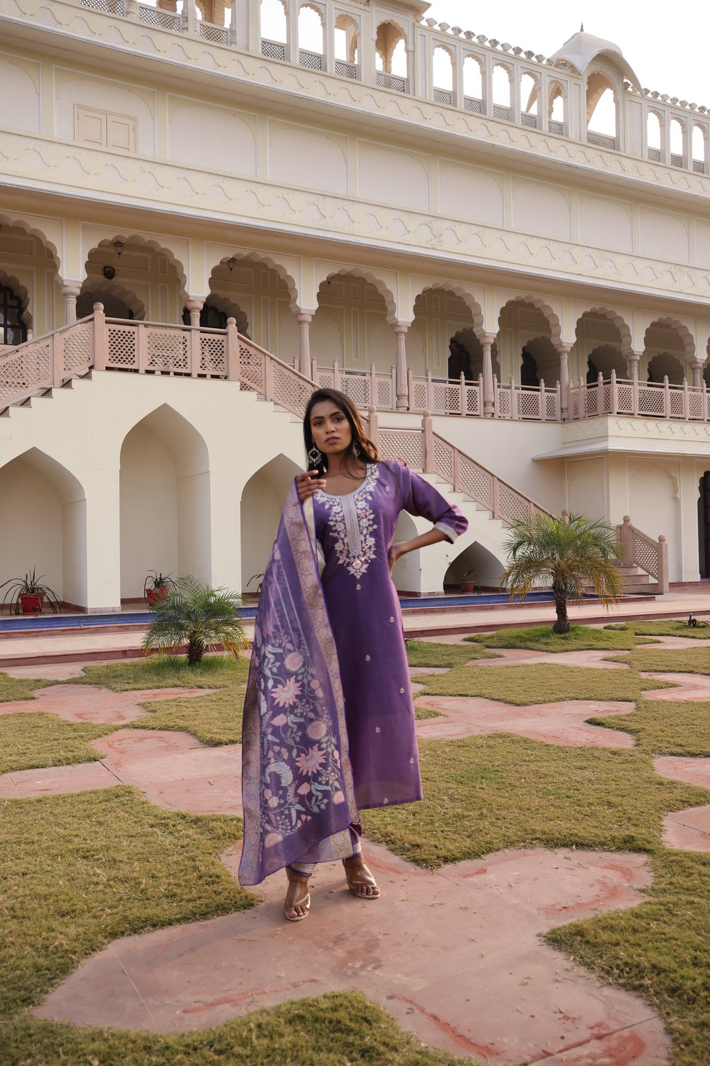 Dark Purple Embroidery Work Hand Work Kurti