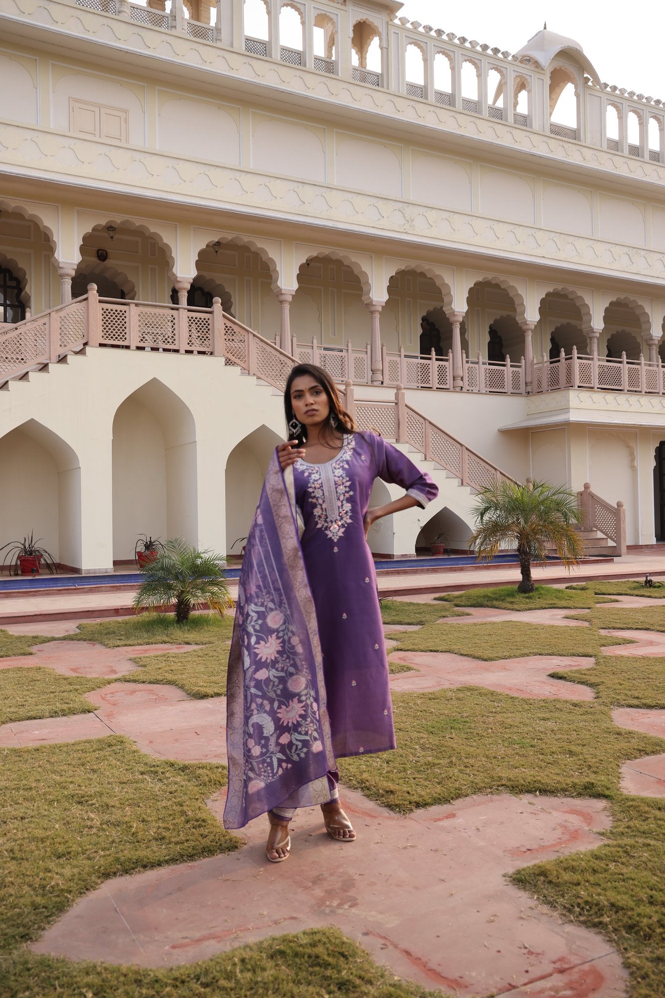 Dark Purple Embroidery Work Hand Work Kurti