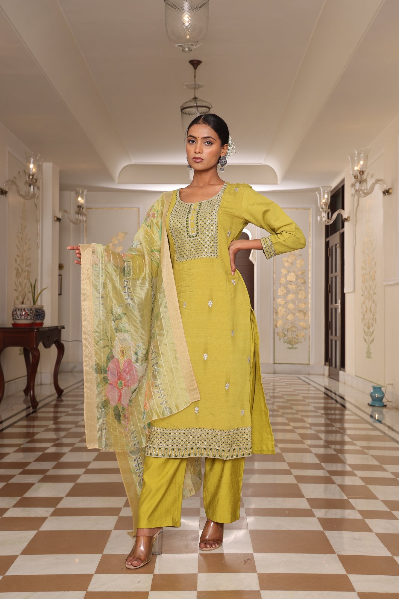 Light Yellow Embroidery Work Hand Work Kurti