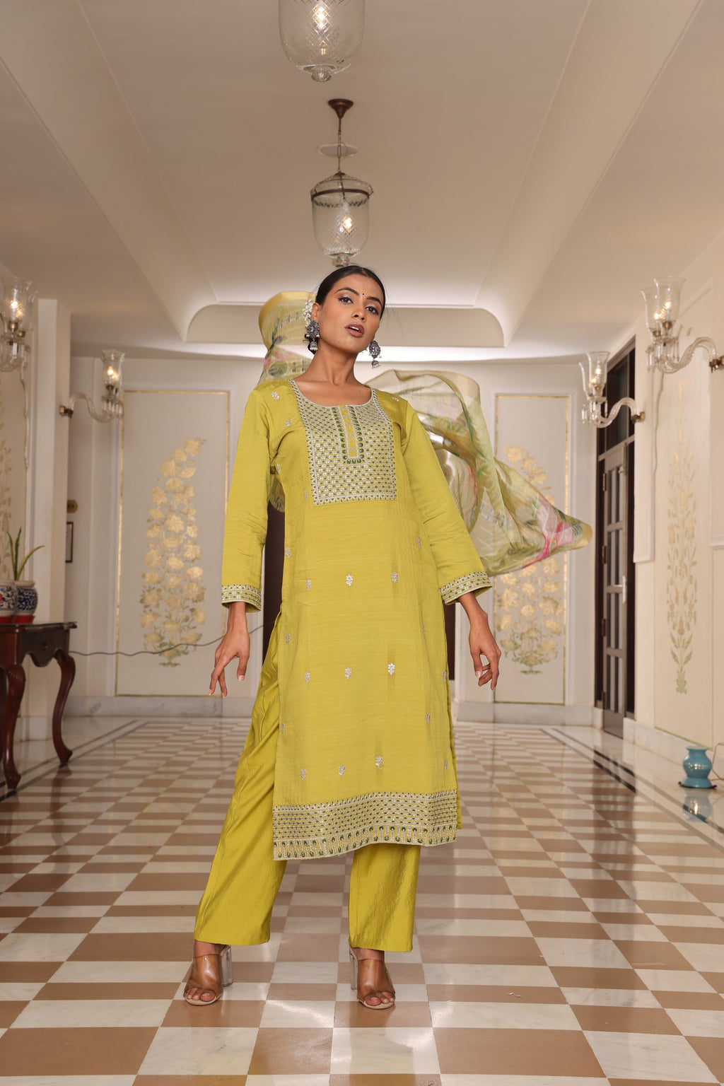 Light Yellow Embroidery Work Hand Work Kurti
