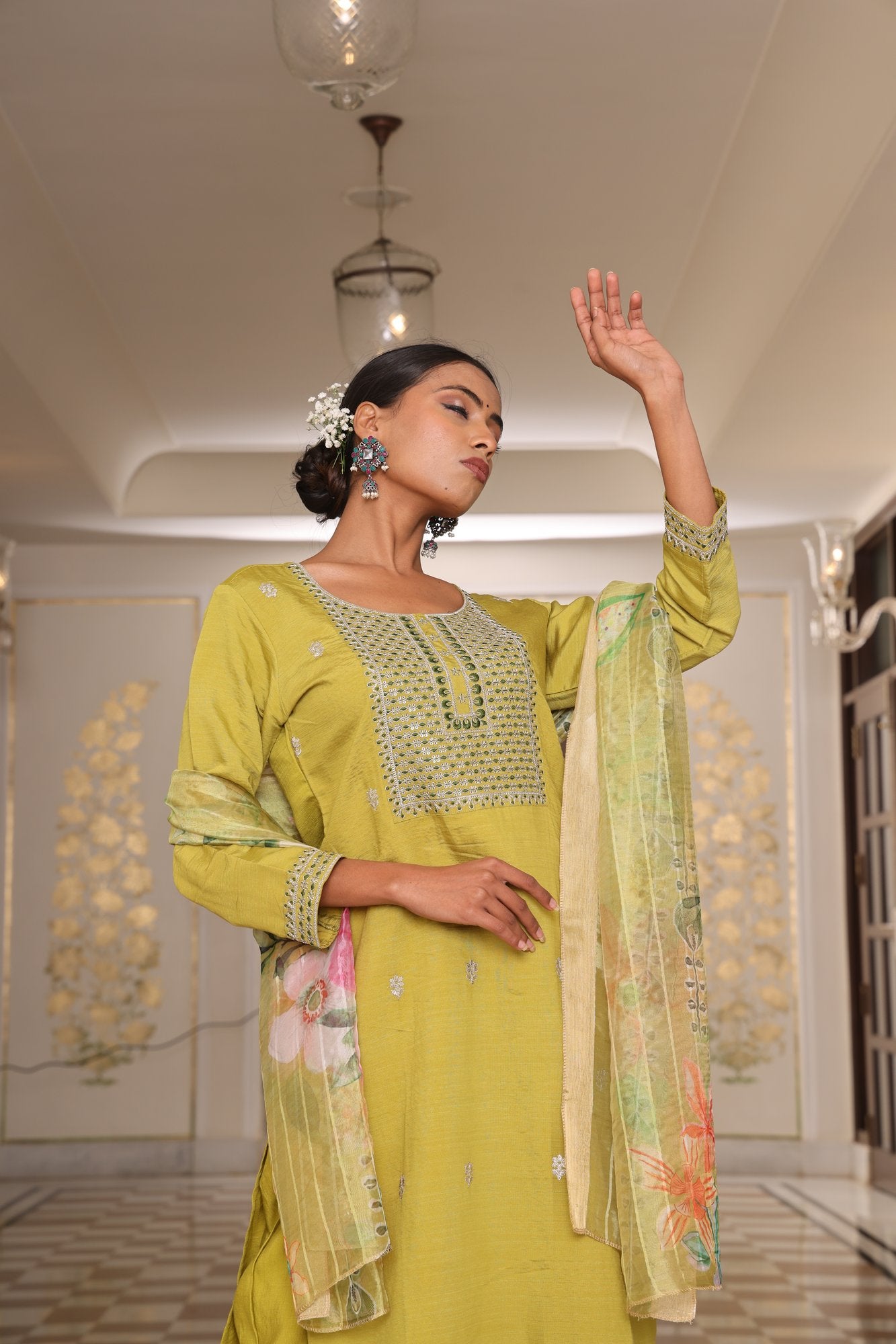 Light Yellow Embroidery Work Hand Work Kurti