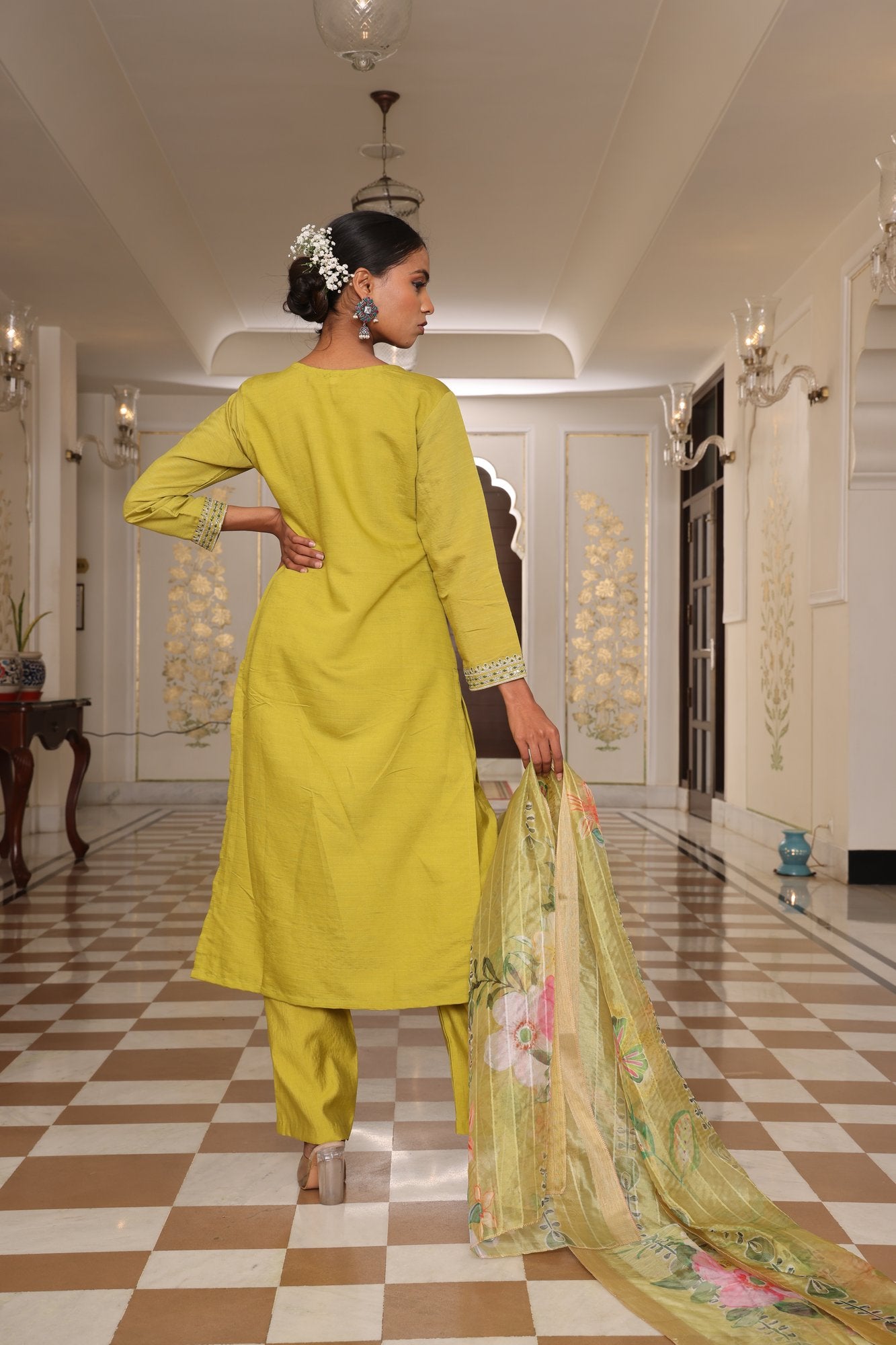 Light Yellow Embroidery Work Hand Work Kurti
