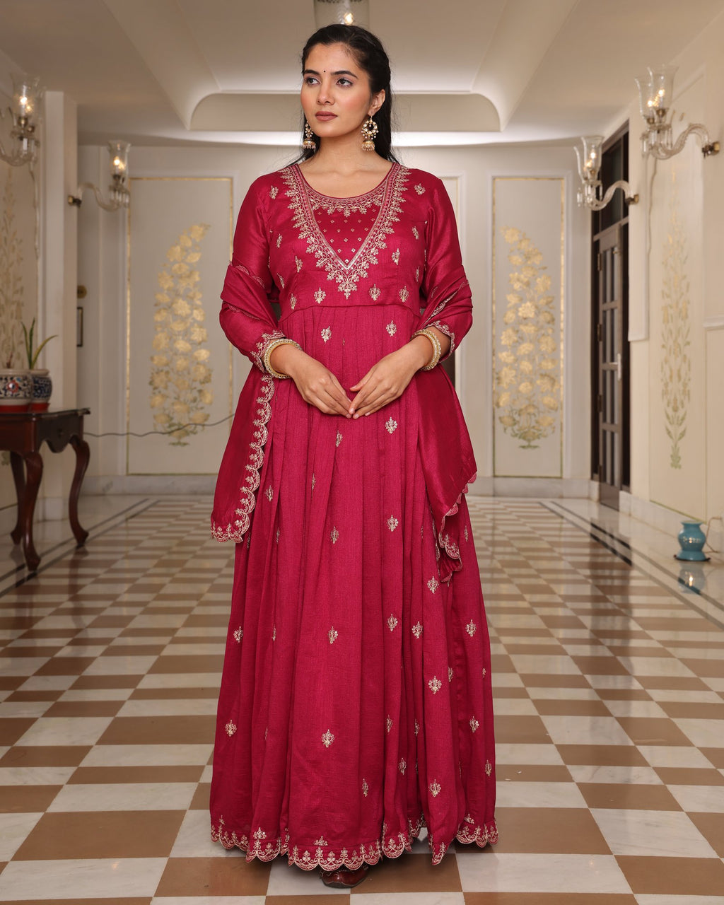 Pink Embroidery Work Sequance Work Kurti