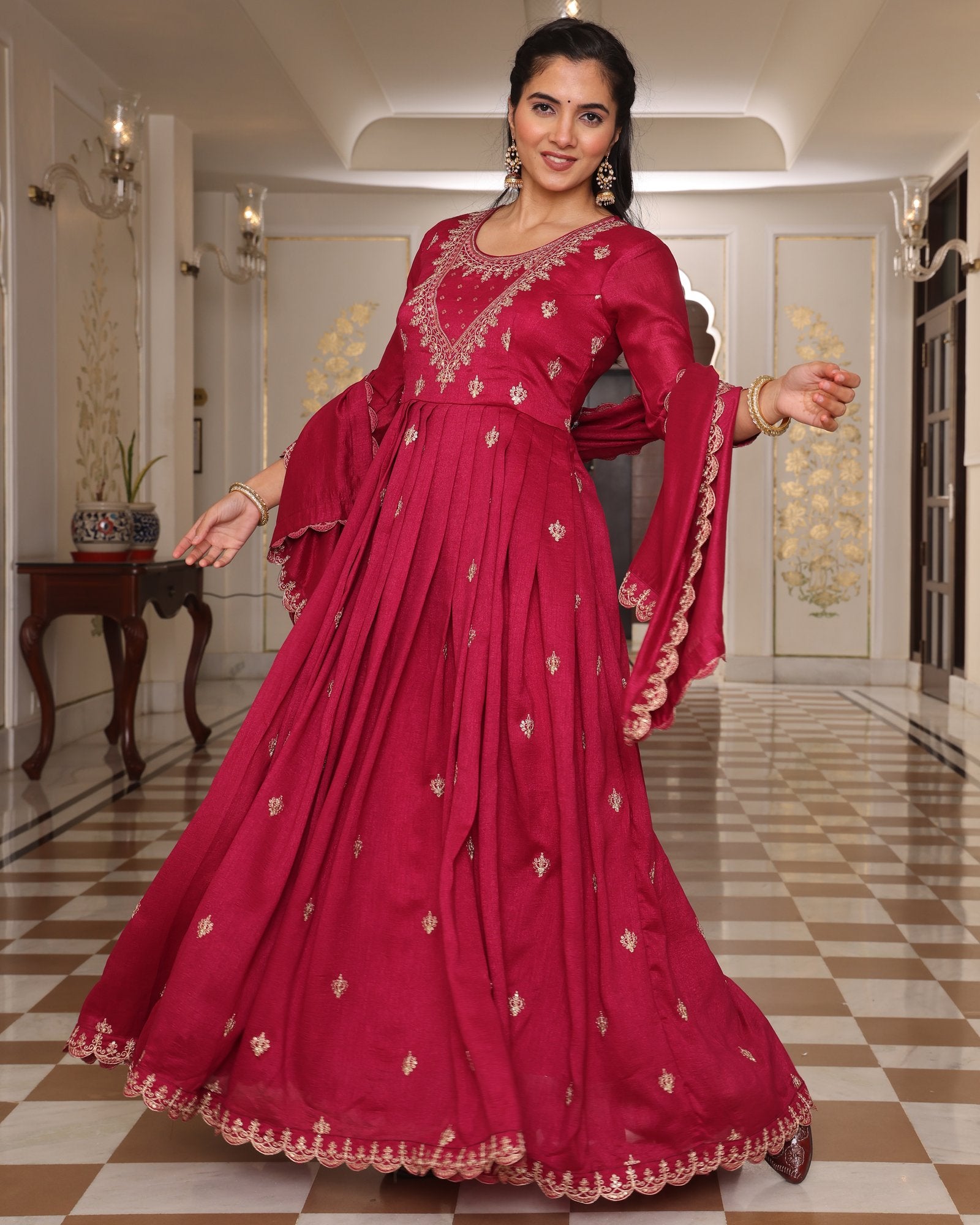 Pink Embroidery Work Sequance Work Kurti