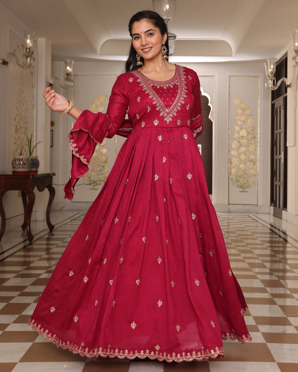 Pink Embroidery Work Sequance Work Kurti