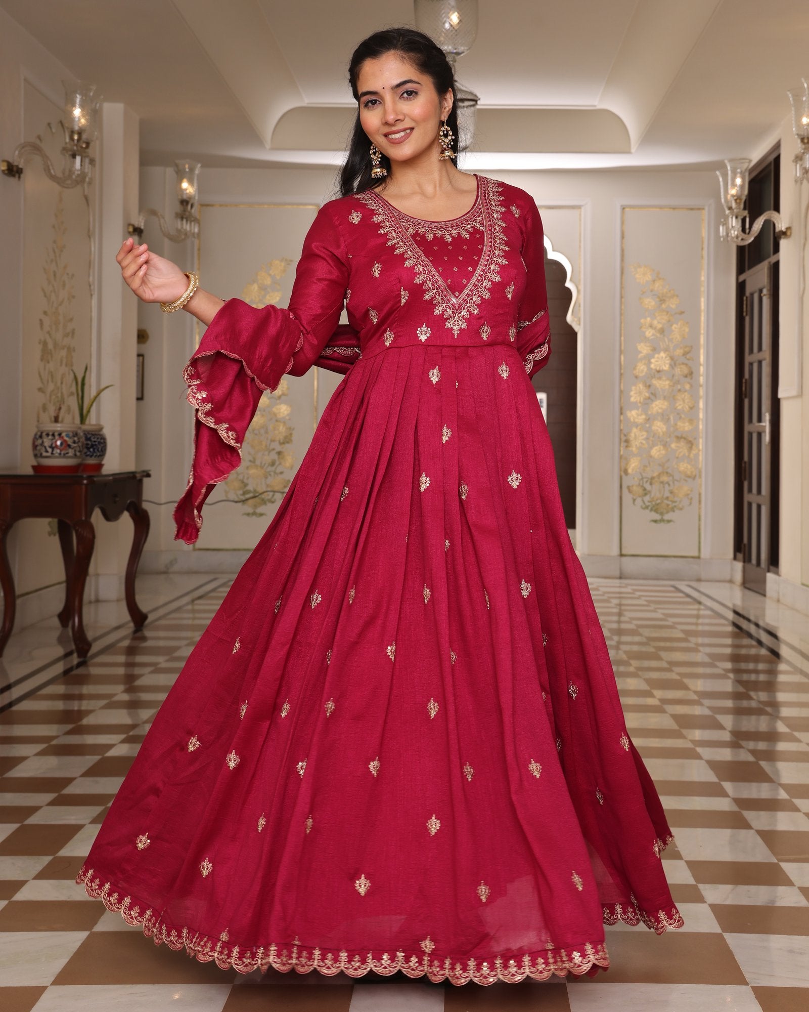 Pink Embroidery Work Sequance Work Kurti