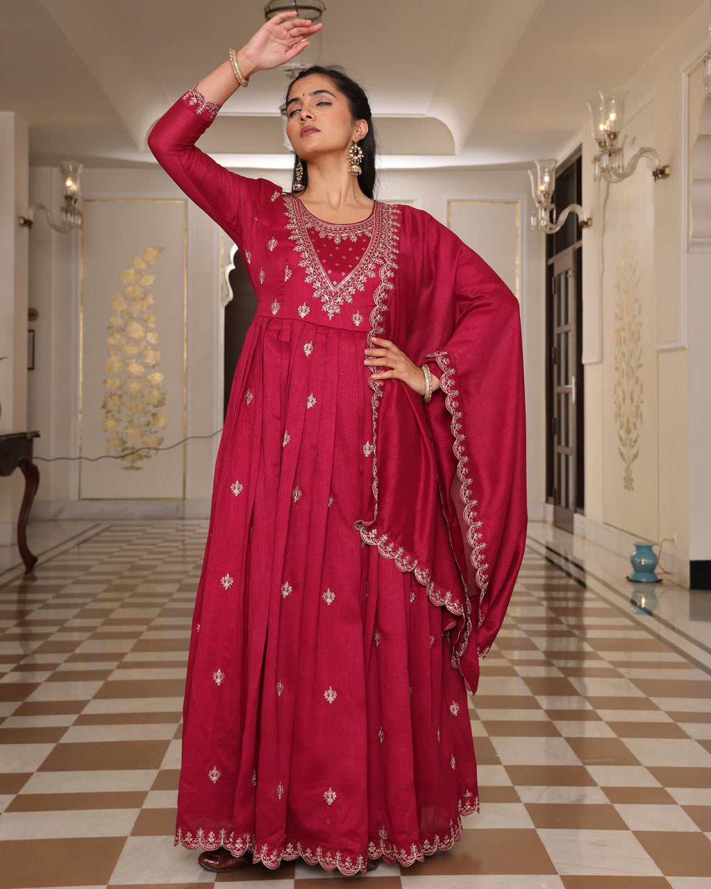 Pink Embroidery Work Sequance Work Kurti