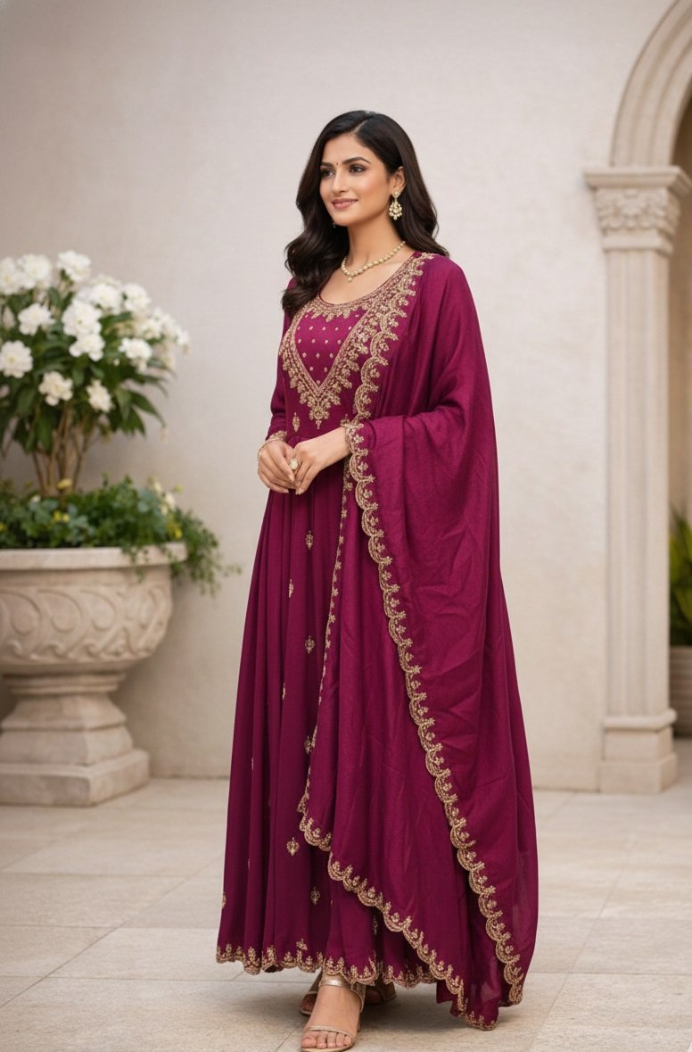 Pink Embroidery Work Sequance Work Kurti