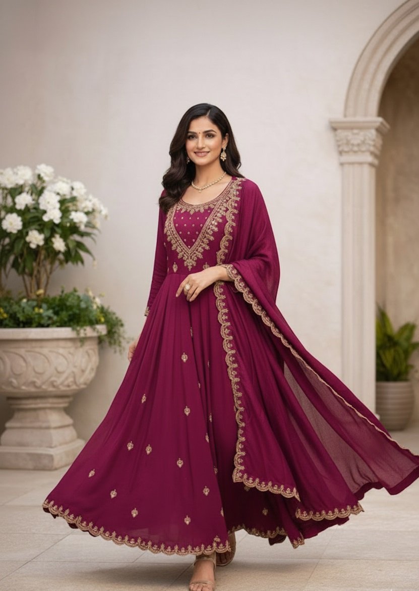 Pink Embroidery Work Sequance Work Kurti