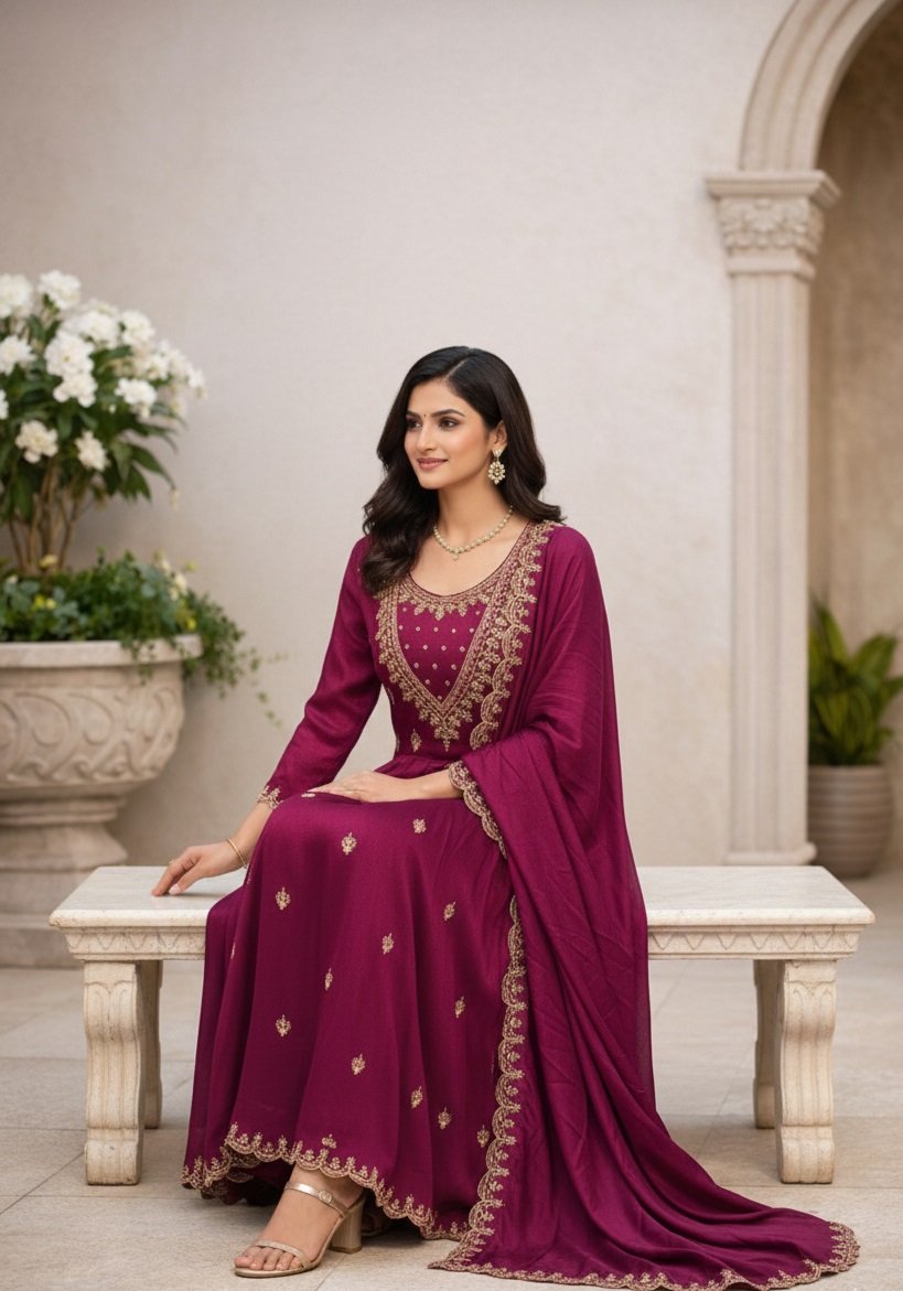 Pink Embroidery Work Sequance Work Kurti