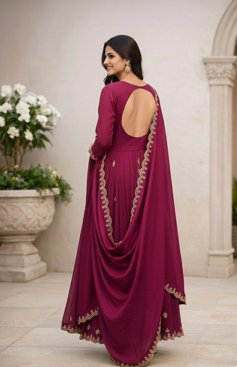 Pink Embroidery Work Sequance Work Kurti