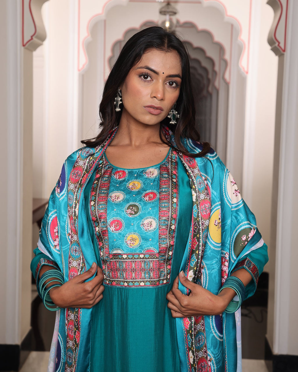 Teal Embroidery Work Hand Work Kurti
