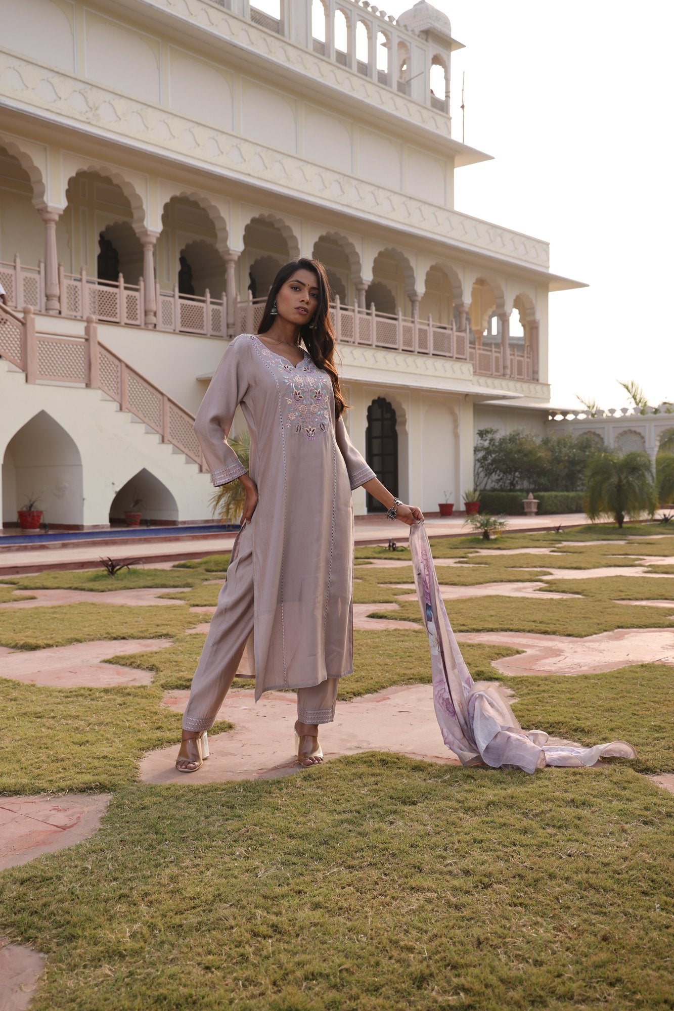 Beige Embroidery Work Hand Work Kurti