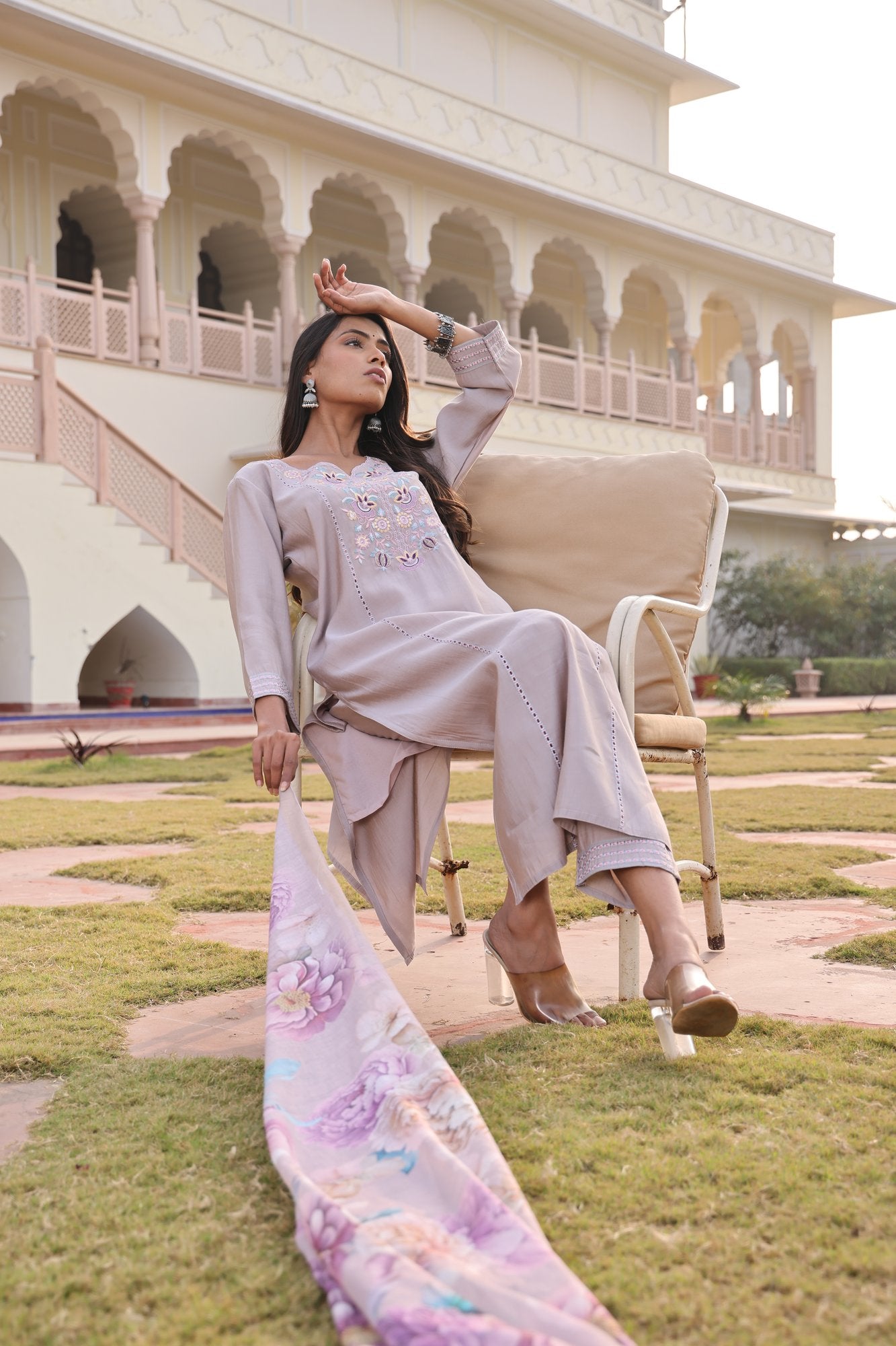 Beige Embroidery Work Hand Work Kurti