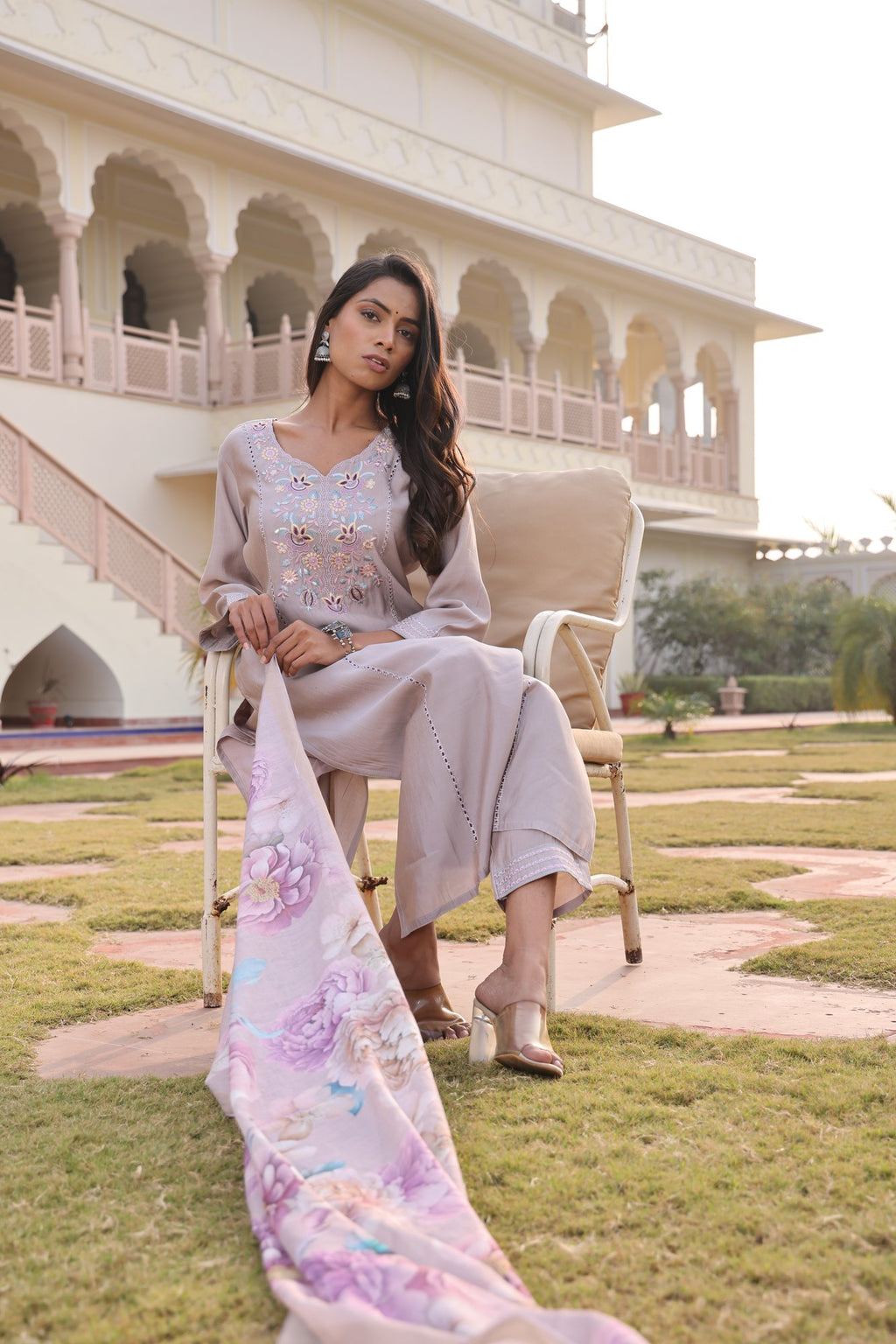Beige Embroidery Work Hand Work Kurti