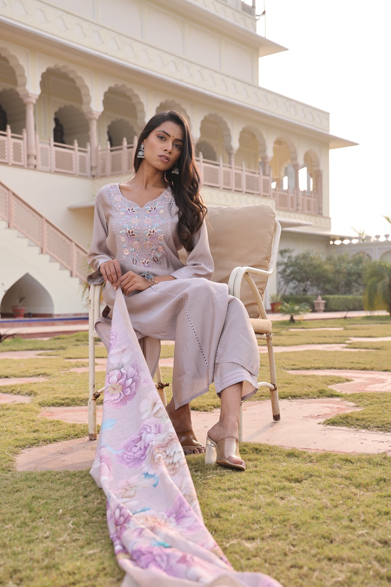 Beige Embroidery Work Hand Work Kurti