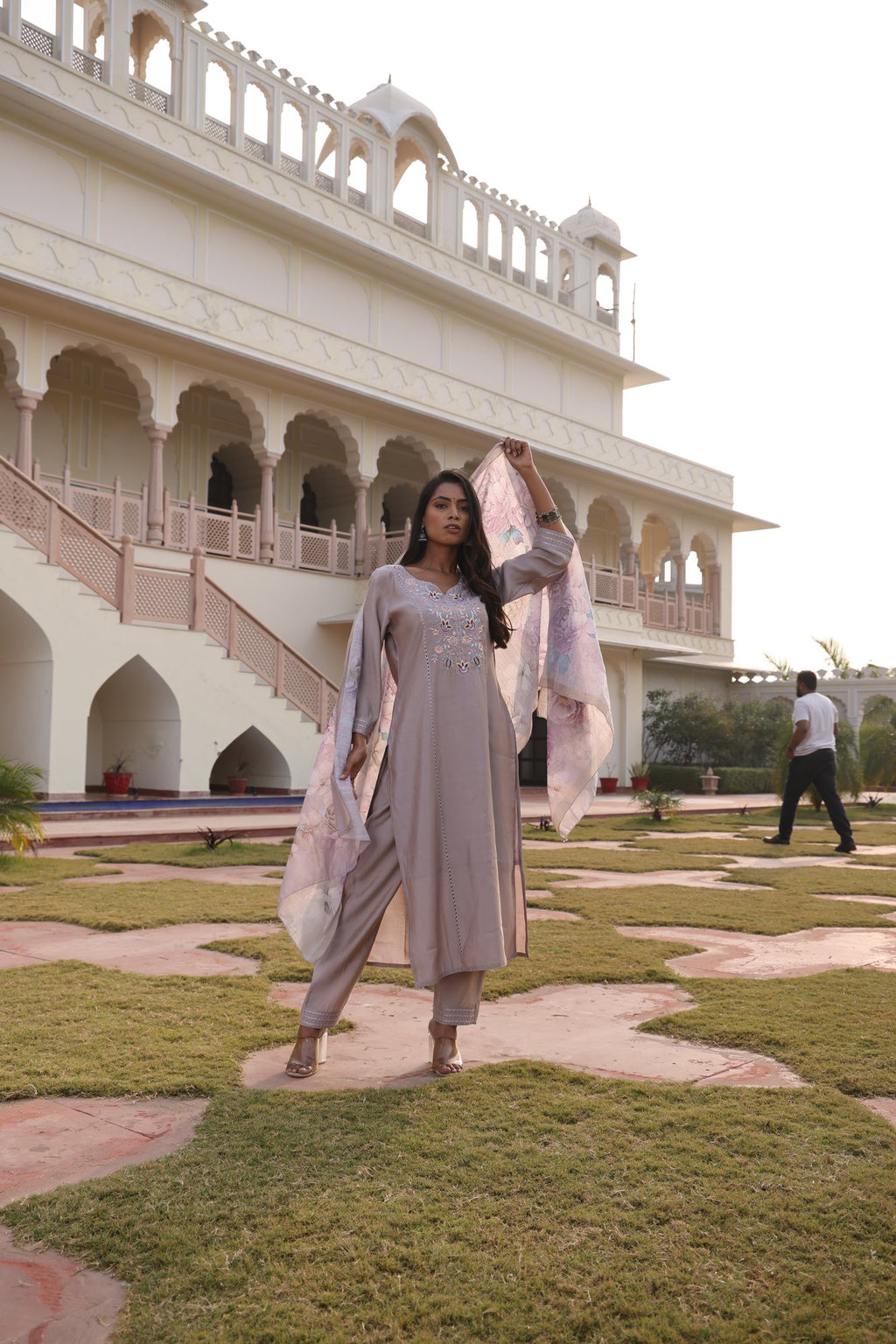 Beige Embroidery Work Hand Work Kurti