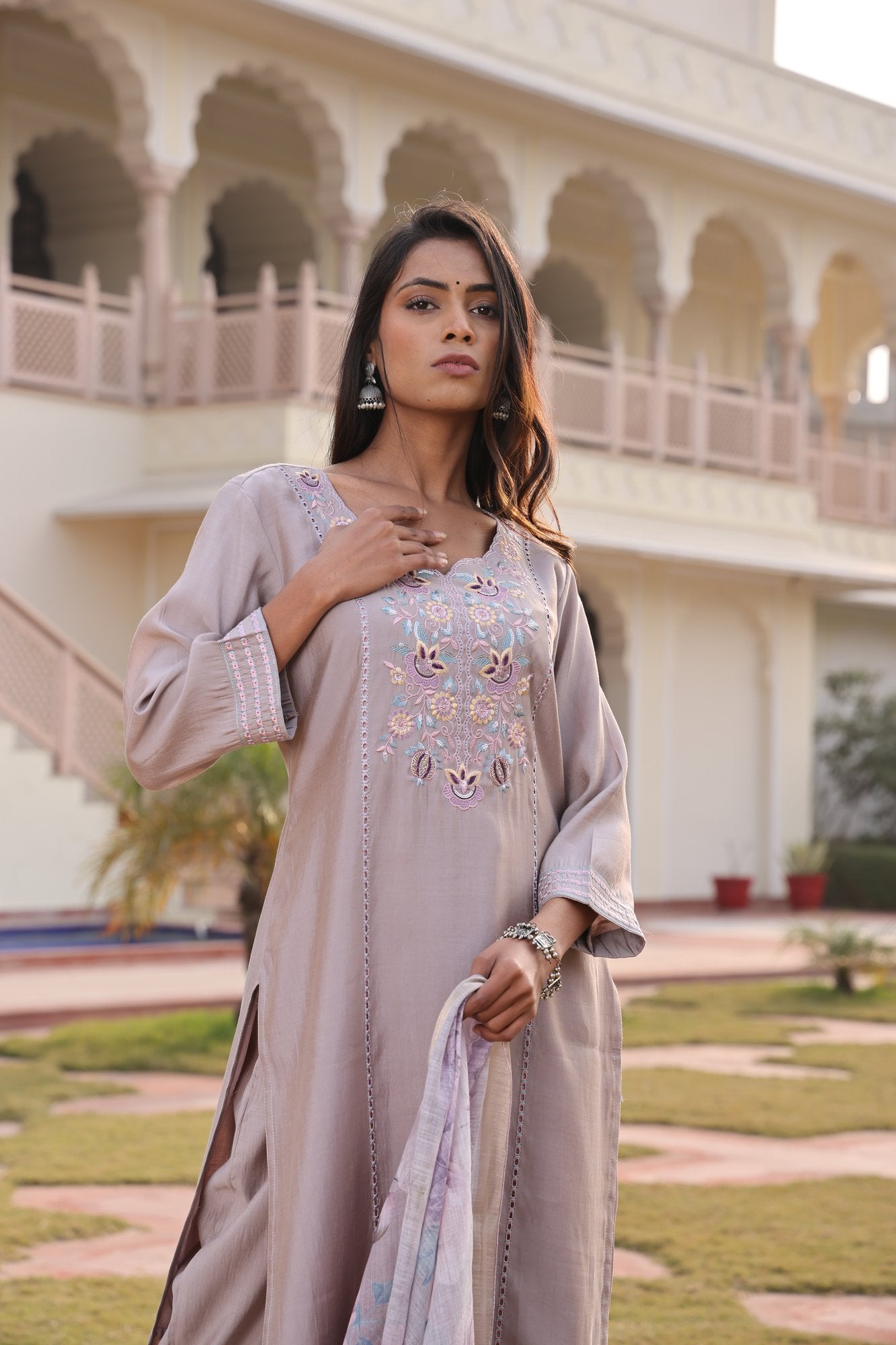 Beige Embroidery Work Hand Work Kurti