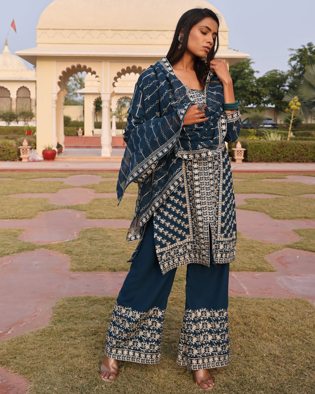 Teal Embroidery Work Hand Work Kurti