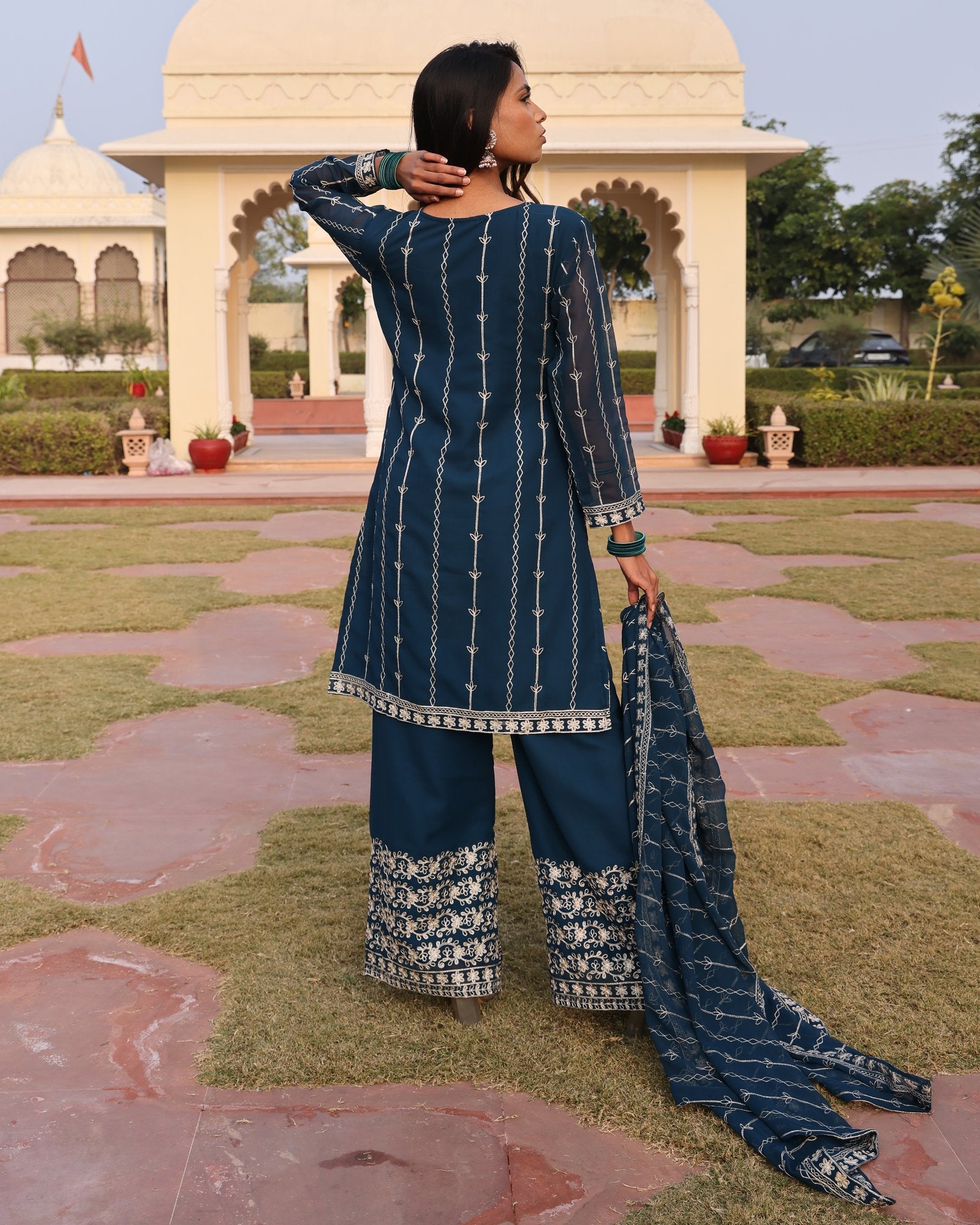 Teal Embroidery Work Hand Work Kurti