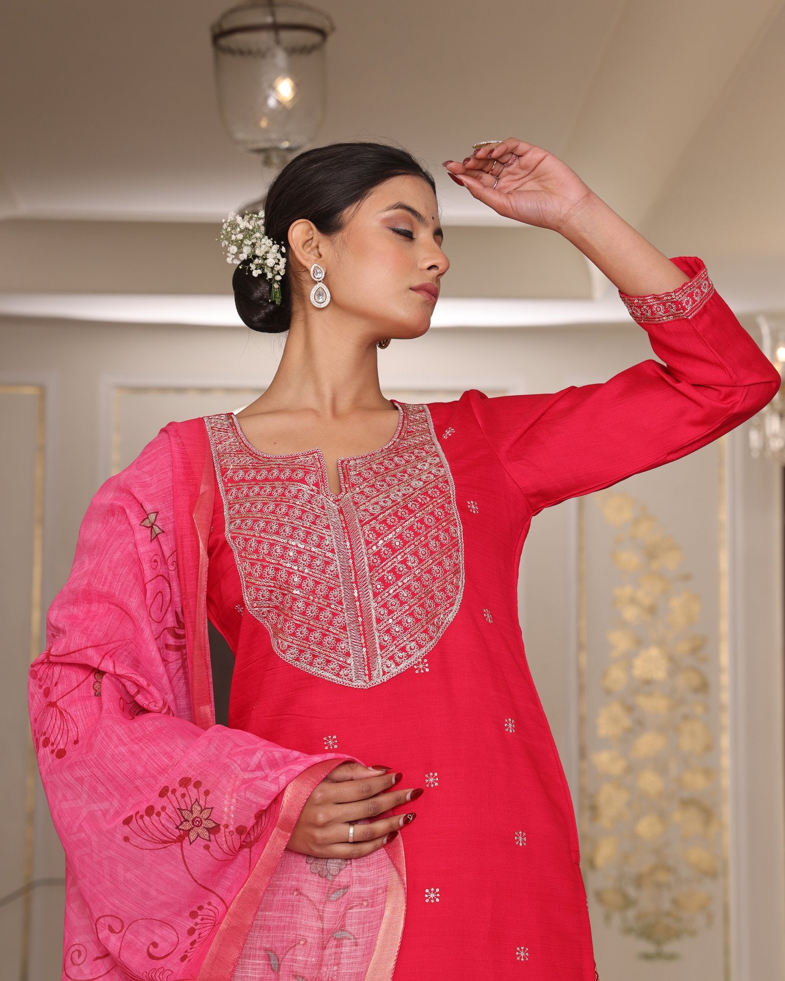 Pink Embroidery Work Hand Work Kurti