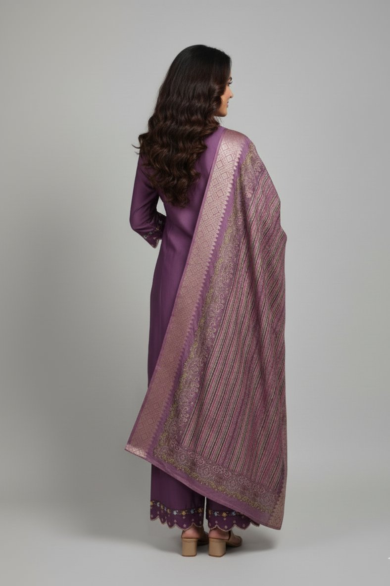 Purple Embroidery Work Hand Work Kurti