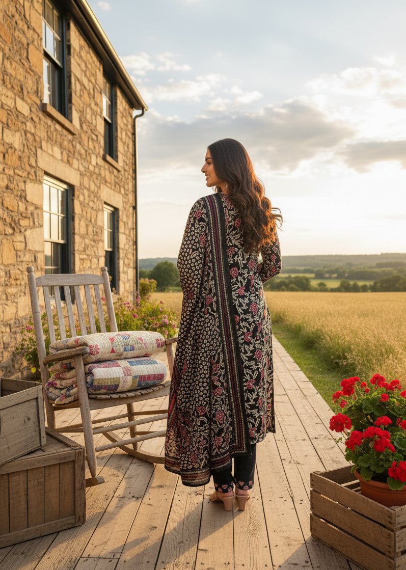 Black Embroidery With Sequence Work Kurti