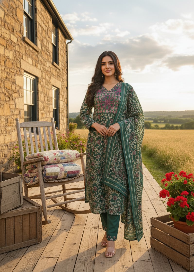 Green Embroidery With Sequence Work Kurti