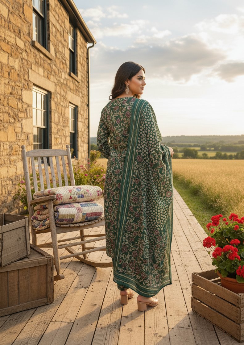 Green Embroidery With Sequence Work Kurti