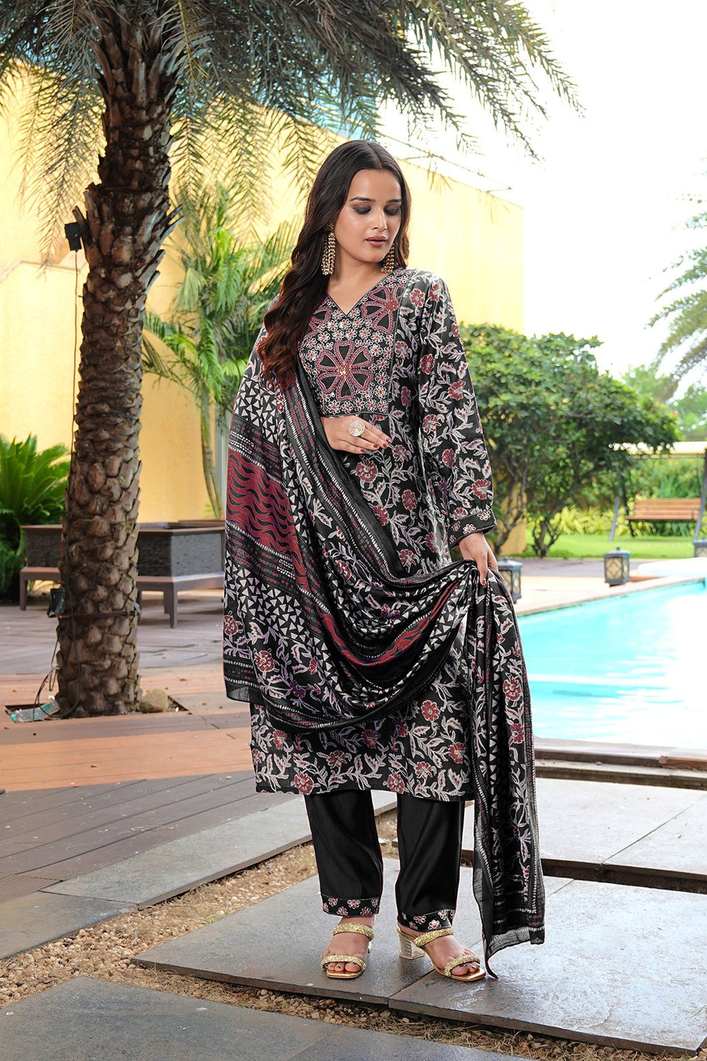 Black Embroidery With Sequence Work Kurti