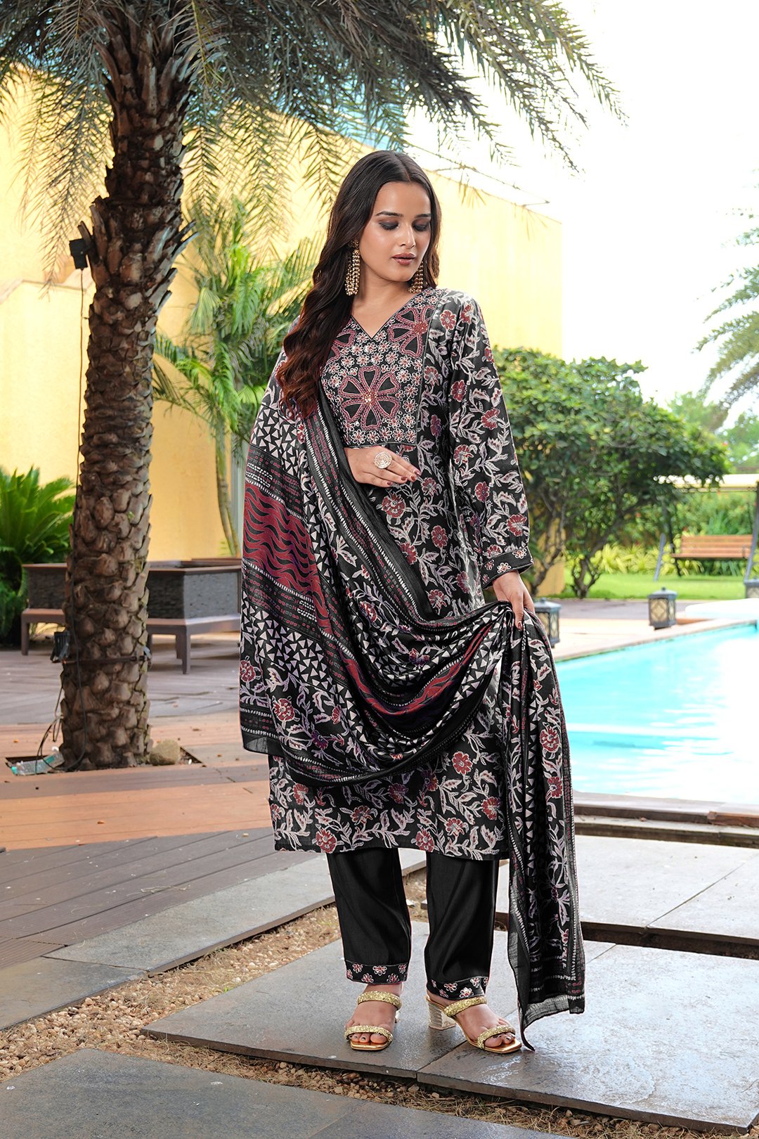 Black Embroidery With Sequence Work Kurti