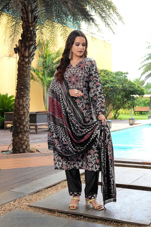 Black Embroidery With Sequence Work Kurti
