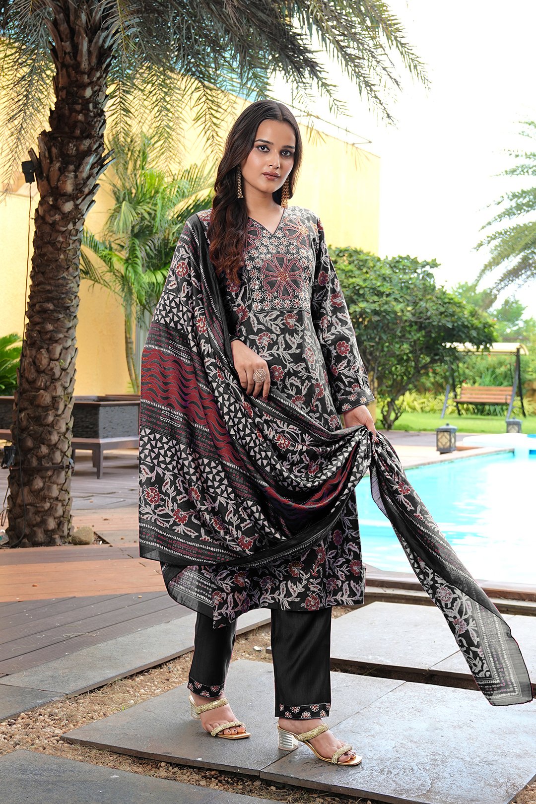 Black Embroidery With Sequence Work Kurti