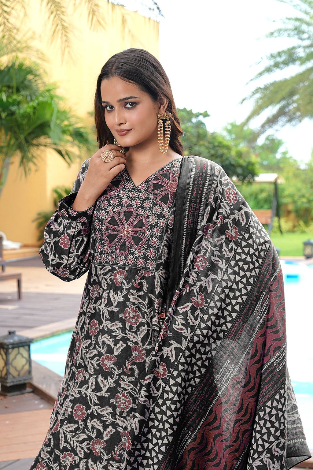 Black Embroidery With Sequence Work Kurti