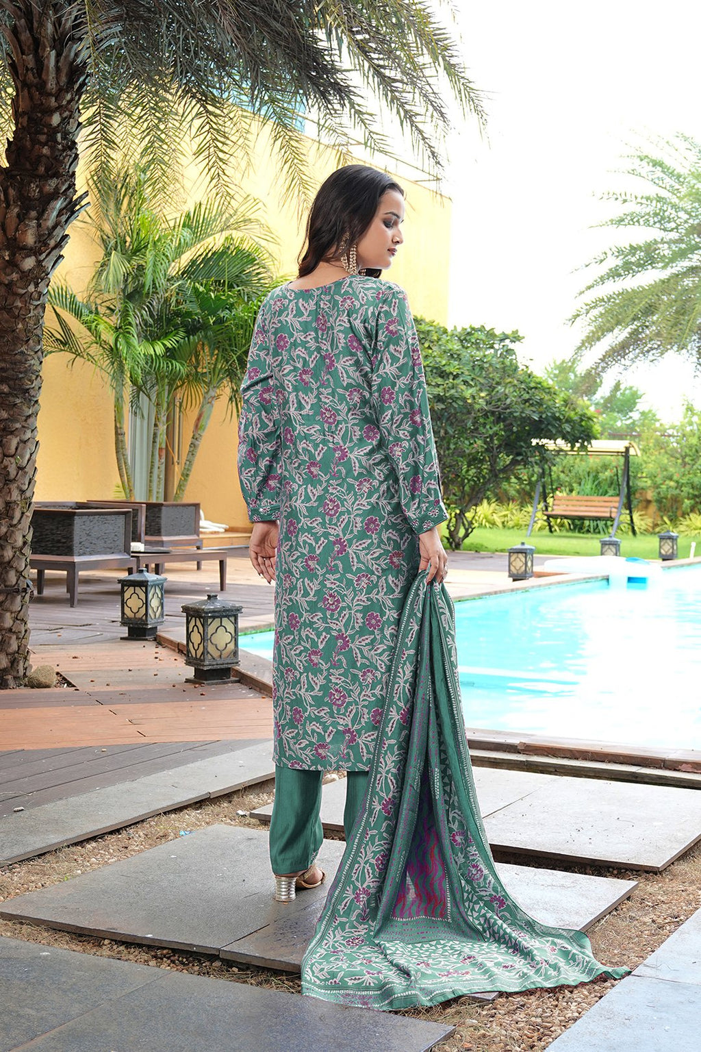 Green Embroidery With Sequence Work Kurti