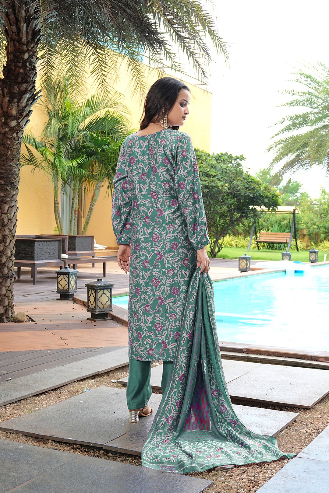 Green Embroidery With Sequence Work Kurti