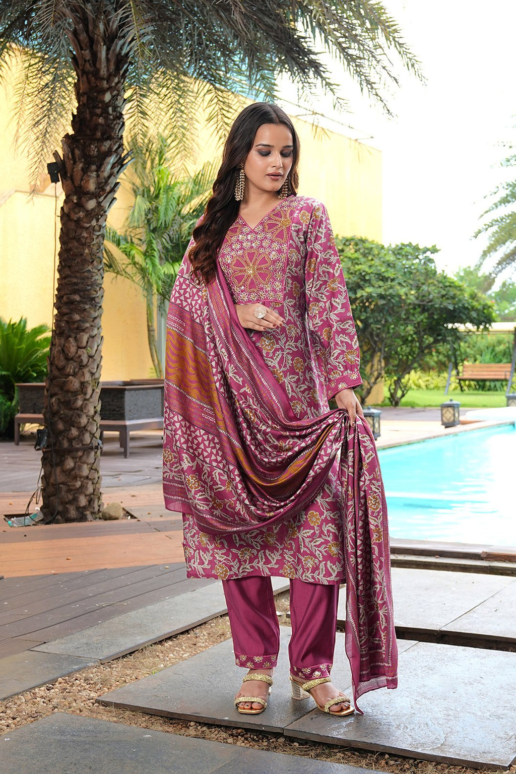 Pink Embroidery With Sequence Work Kurti