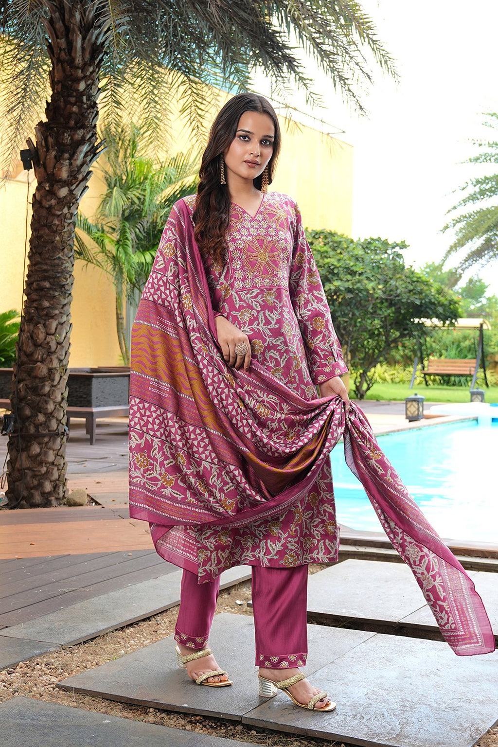 Pink Embroidery With Sequence Work Kurti